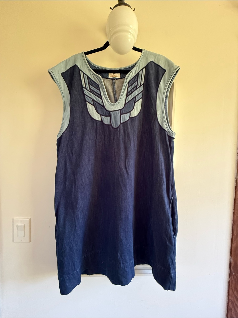 Anthro Jumper, Blue appliqué Embroidered Shift Dress